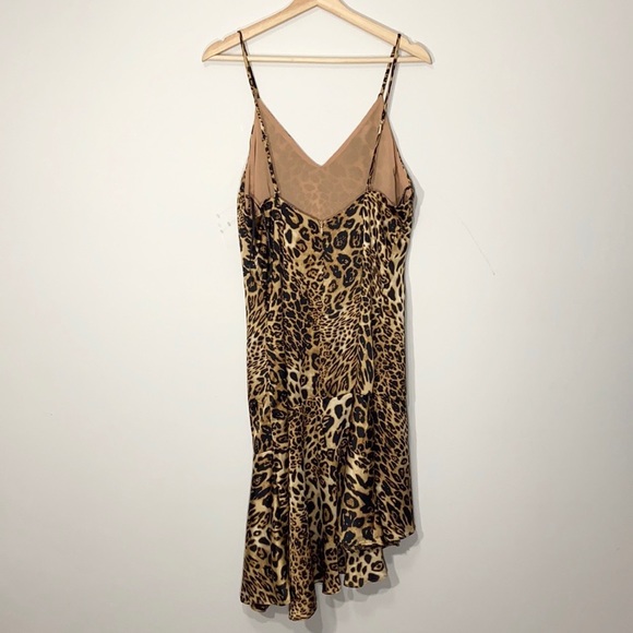 Satin Leopard Ruffle Asymmetric Hem Slip Dress - Picture 4 of 9